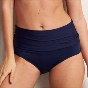 Aerie High Rise Fold Over Bikini Bottom Retro Navy Beach Size L NWOT